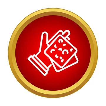Hand holding cookie icon inside red circle Stock Illustration
