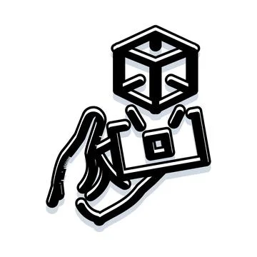Hand holding creative abstract cube box illustration Illustrazione stock