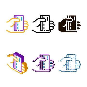 Hand holding credit card vector modern thin line icon Stock Illustration