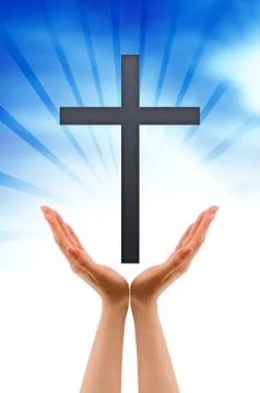 Hand holding a cross Stock Illustration