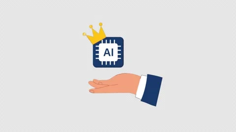 Hand Holding a Crowned Artificial Intelligence Microchip Icon Stock Footage 348407996