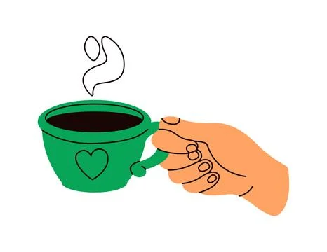 Hand holding cup of coffee flat color vector illustration Stock Illustration