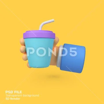 Hand holding cup isolated 3d render icon illustration Plantilla PSD