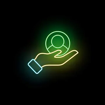 Hand holding customer profile icon neon sign Stock Illustration