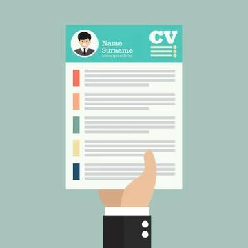 Hand holding CV application paper sheet Stock Illustration