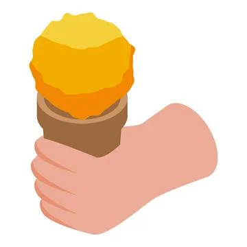 Hand holding a delicious mango ice cream cone, isometric view Stock Illustration