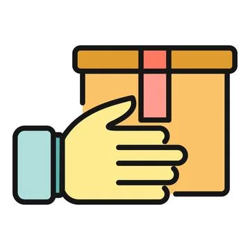 Hand holding delivery box receiving package service Stock Illustration