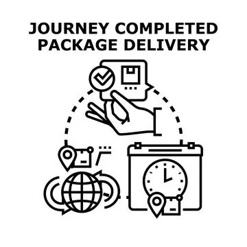 Hand holding delivery notification completing global journey Stock Illustration