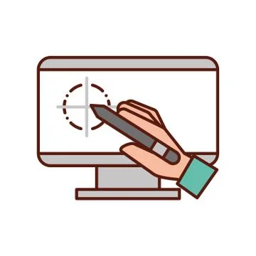 Hand holding digital pen computer graphic design 스톡 일러스트