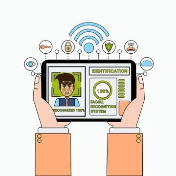 Hand Holding Digital Tablet Scanning Male User Face Recognition And Stock-Illustration