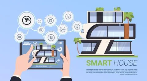 Hand Holding Digital Tablet With Smart Home Management System Interface Concept Stock Illustration