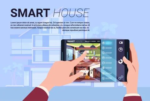 Hand Holding Digital Tablet With Smart Home Interface, Modern Technology Of Stock Illustration
