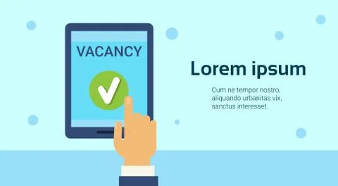 Hand Holding Digital Tablet With Vacancy Sing Company Hiring On Job Position Stock Illustration