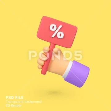 Hand holding Discount sign isolated 3d render icon illustration Modello PSD