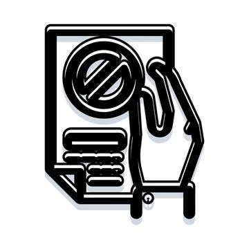 Hand holding document with ban symbol Stock Illustration