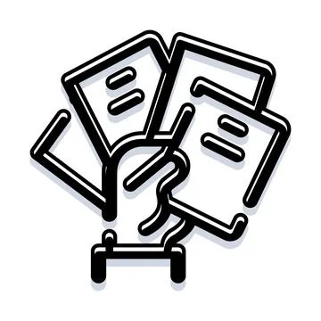 Hand holding document pages in black and white icon Stock Illustration
