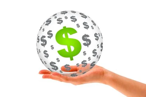 Hand holding a dollar 3d sphere Illustrazione stock