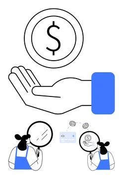 Hand Holding Dollar Coin Symbolizing Financial Assistance with Person Exami.. イラスト素材