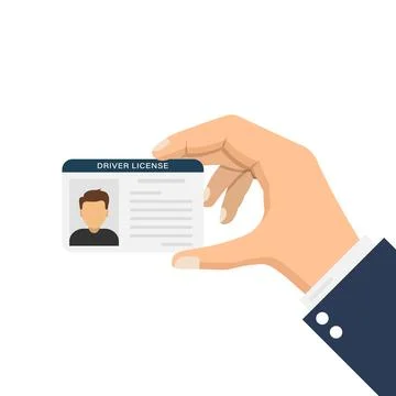 Hand holding driver license icon in flat style. Id card vector illustration.. Stock Illustration