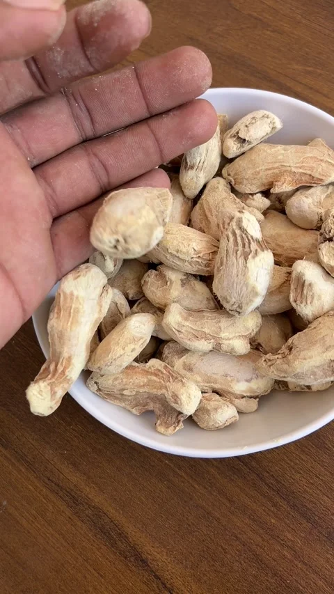 Hand Holding Dry Ginger Root Close Up in 4K Vertical Video, Herbal Spice Concept Видео 323270695