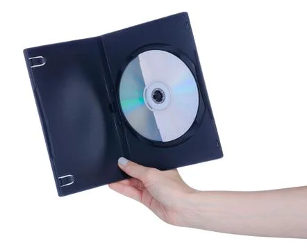 Hand holding DVD disk in box Stock Photos