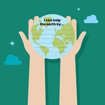 Hand holding earth globe with writing prompt. Illustrazione stock