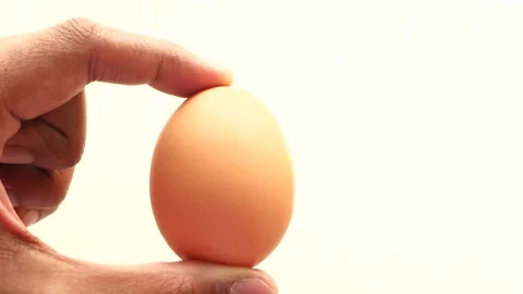 Hand holding egg isolated on white Stock Footage 149321823