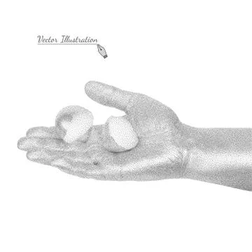 Hand holding eggshell in style black a white engraving Stock Illustration