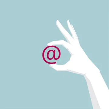 Hand holding email, network communication concept design,hand is white. Stock Illustration