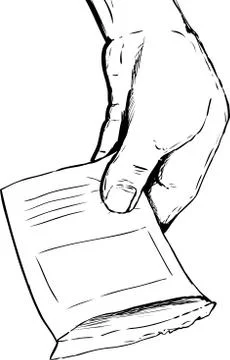 Hand holding empty seed packet Stock Illustration