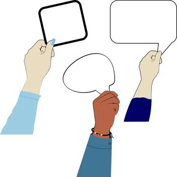 Hand holding empty text balloons mockup Stock Illustration