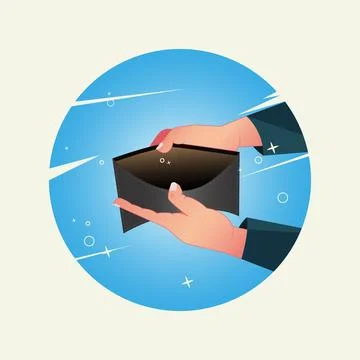 Hand holding empty wallet on blue background Stock Illustration