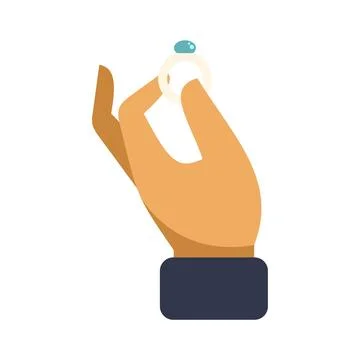 Hand holding an engagement ring with a blue gemstone Stock Illustration