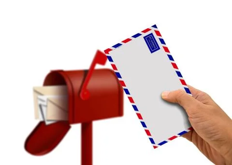 Hand holding envelope and postal box Stock Photos