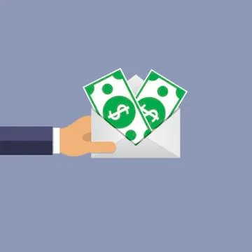 Hand holding envelope with dollars Illustrazione stock