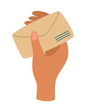 Hand holding an envelope with a letter. Mail, communication and message conce Stock Illustration