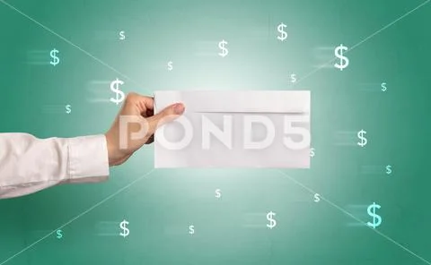 Hand holding envelope with symbols around Stock Photos