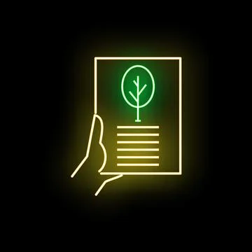Hand holding an environmental document in neon light Stock Illustration