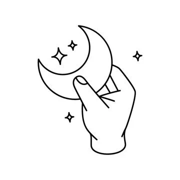 Hand holding a esoteric moon. Mystical, esoteric, magic or healing moon. Mystic Illustrazione stock