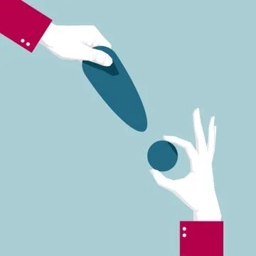 Hand holding an exclamation mark. Isolated on blue background. Stock Illustration