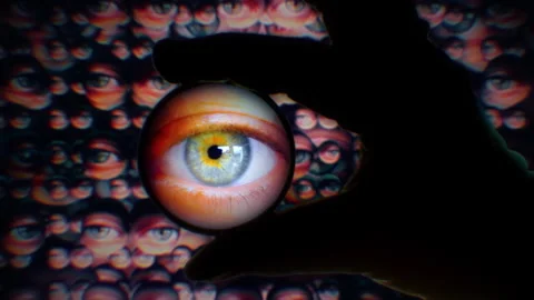 Hand Holding Eyeball Blinking Strange Eyes Background Zoom In Stock Footage 243276902