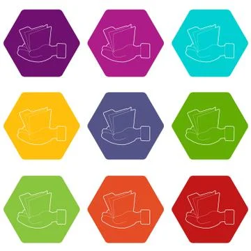 Hand holding file folder icons set 9 Illustrazione stock