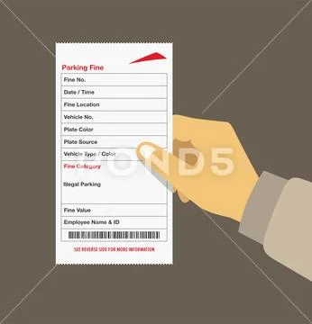 A several parking violation tickets fine on the windshield of car. Close-up  view. Flat vector illustration template. Stock Vector