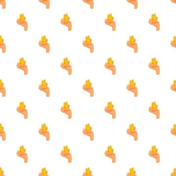 Hand holding fire seamless pattern showing magic energy Stock Illustration