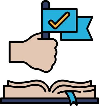 A hand holding a flag with a check mark on it Stock Illustration