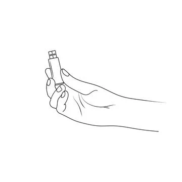 Hand is holding a flash drive. Storage media. One line draw vector illustration. Stock Illustration