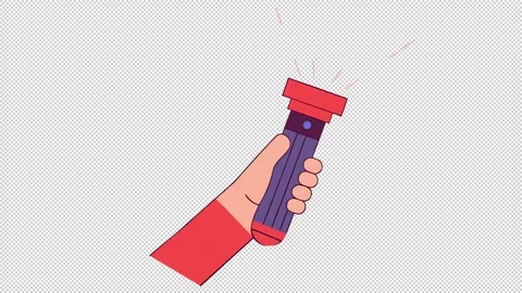 Hand holding a flashlight. Flashlight animation. Cartoon Video stock 325420957