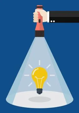 Hand holding flashlight glow to lightbulb idea Stock Illustration
