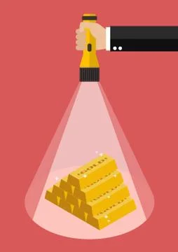 Hand holding flashlight glow to the money Stock Illustration