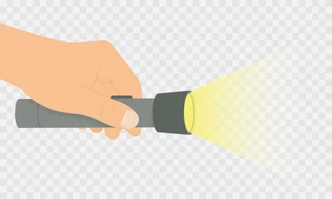 Hand Holding Flashlight Isolated on Checkered Background Stock Illustration
